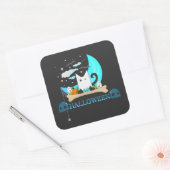 Speelse Ghost Cat Haunts Halloween Nacht Vierkante Sticker (Envelop)