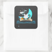 Speelse Ghost Cat Haunts Halloween Nacht Vierkante Sticker (Tas)