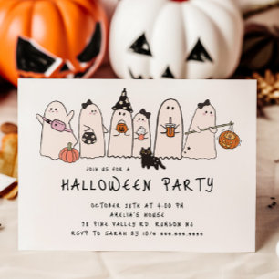 Speelse Ghost Halloween Party Kaart