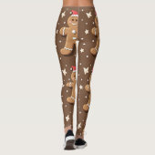 Speelse Gingerbread Man Patroon op Bruin Leggings (Achterkant)