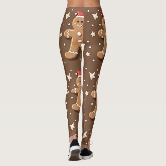 Speelse Gingerbread Man Patroon op Bruin Leggings (Achterkant)