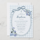 Speelse Gingham Stofblauw Bloemendecoratie Jongens Kaart (Voorkant)