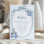 Speelse Gingham Stofblauw Bloemendecoratie Jongens Kaart
