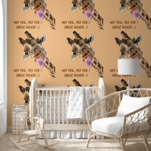 Speelse Giraffe Custom Text Funny Behang