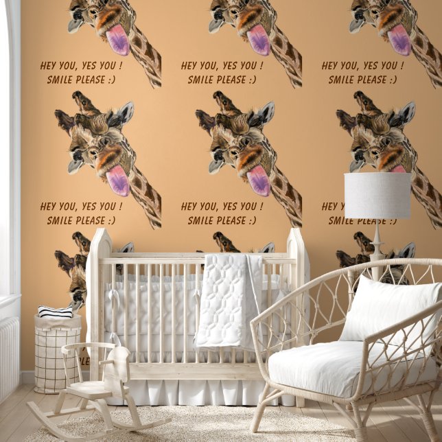 Speelse Giraffe Custom Text Funny Behang (Kinderen)