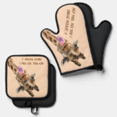 Speelse Giraffe Custom Text Funny Ovenwant & Pannenlap Set (Voorkant / Achterkant)