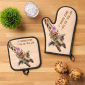 Speelse Giraffe Custom Text Funny Ovenwant & Pannenlap Set (Top down)