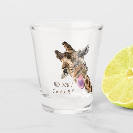 Speelse Giraffe Funny Shot Glass juicht Jouw tekst Glas (Voorkant)