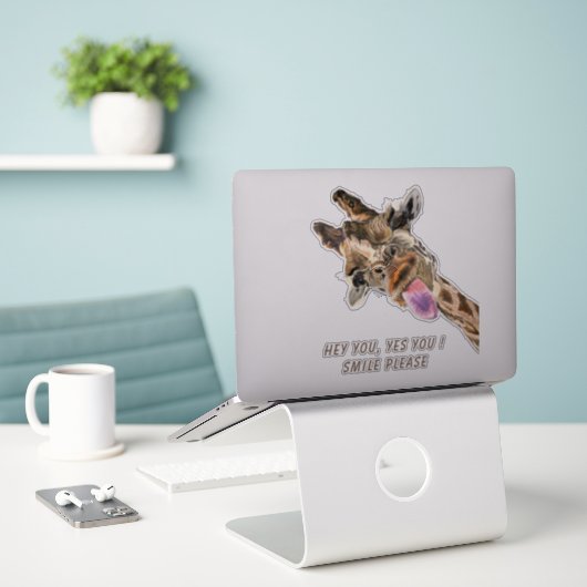 Speelse Giraffe Funny Sticker Smile - aangepaste t (Laptop op bureau)