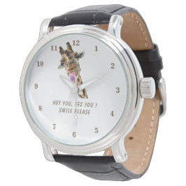 Speelse Giraffe Grappig Horloge Glimlach - Aangepa