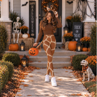 Speelse Giraffe Halloween Print Warm Bruin Crème Leggings
