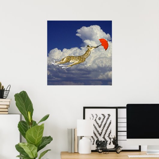 Speelse Giraffe Paraplu Vlieg Weg Met Mij Poster (Thuiskantoor)
