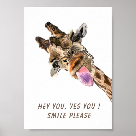 Speelse Giraffe Tong Uit Poster - Glimlach (Voorkant)