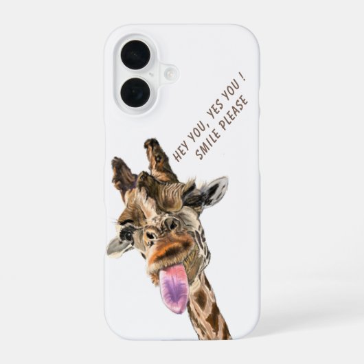 Speelse Giraffe Tongue Out met tekst die je leuk v iPhone 16 Hoesje (Achterkant)