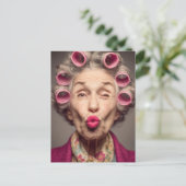 Speelse glamour in roze rollers briefkaart (Staand voorkant)