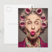 Speelse glamour in roze rollers briefkaart (Voorkant / Achterkant)