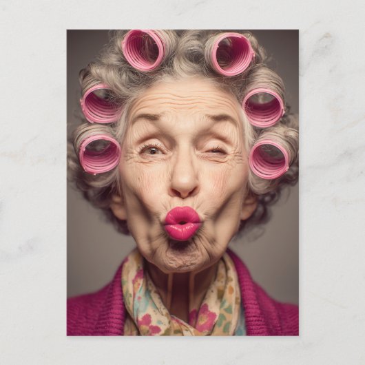 Speelse glamour in roze rollers briefkaart (Voorkant)