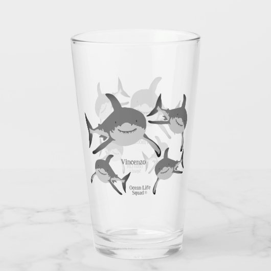Speelse glimlachende haai Ocean Life Illustratie Glas (Achterkant)