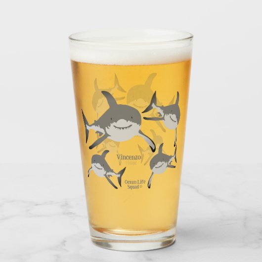 Speelse glimlachende haai Ocean Life Illustratie Glas (Voorkant gevuld)