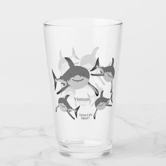 Speelse glimlachende haai Ocean Life Illustratie Glas (Voorkant)