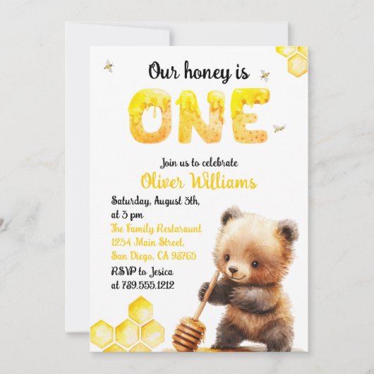 Speelse Golden Bee-Theme Beer Een Jaar Verjaardag Kaart (Voorkant)