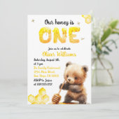 Speelse Golden Bee-Theme Beer Een Jaar Verjaardag Kaart (Staand voorkant)