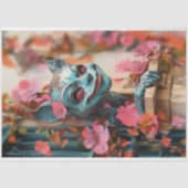 Speelse Gotische Gargoyle Roze Bloemen Decoupage Tissuepapier (Voorkant)