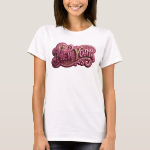 Speelse Goud NEW YORK Artistieke Motief T-shirt