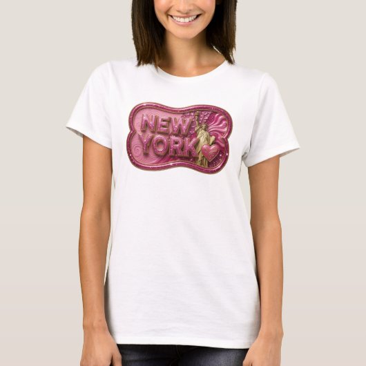Speelse Goud NEW YORK Citaat T-shirt (Voorkant)