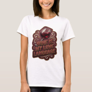 Speelse Goud WIJN IS MIJN LIEFDESTAAL Draagbare Ku T-shirt