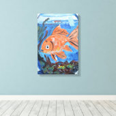 Speelse Goudvis in Glazen Kom Canvas Afdruk (Insitu (Houten vloer))