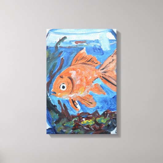 Speelse Goudvis in Glazen Kom Canvas Afdruk (Voorkant)