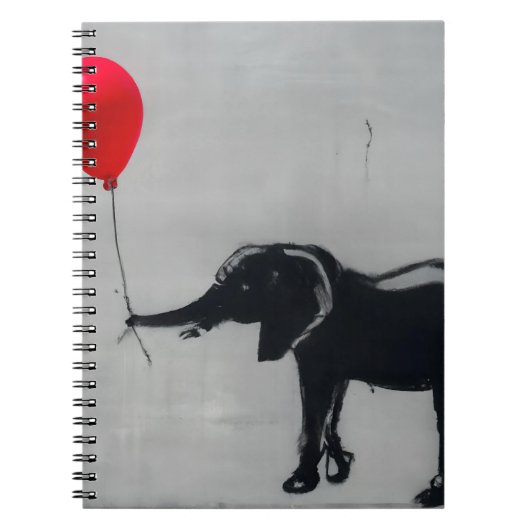 Speelse graffiti olifant met rode ballon kunst notitieboek (Voorkant)
