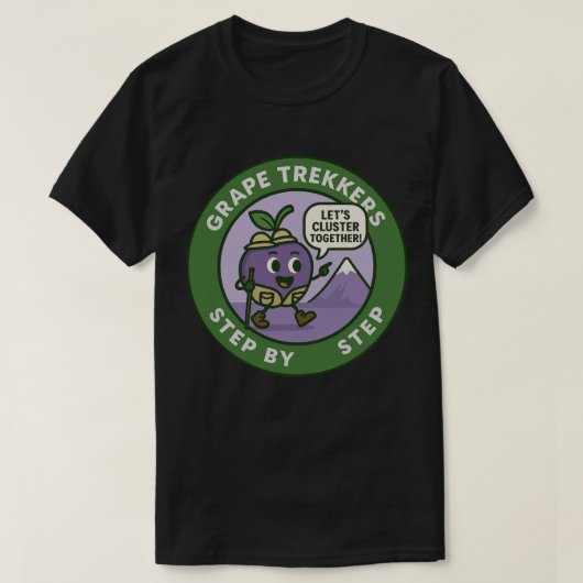 Speelse Grape Hiker Trail Vriendschap T-shirt (Design voorkant)