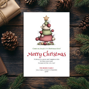 Speelse Grappige Kerstboom Watercolor Wenskaart Feestdagenkaart