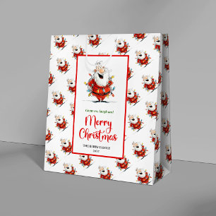Speelse grappige Kerstman artistieke rode groene c Medium Cadeauzakje
