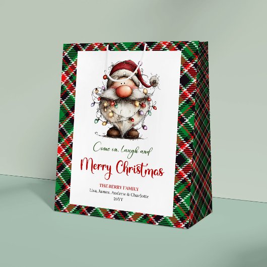 Speelse grappige Kerstman Waterverf Rood Groen Cad Medium Cadeauzakje