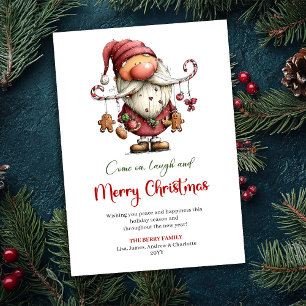 Speelse Grappige Kerstman Waterverf Rood Groen Gro Feestdagenkaart