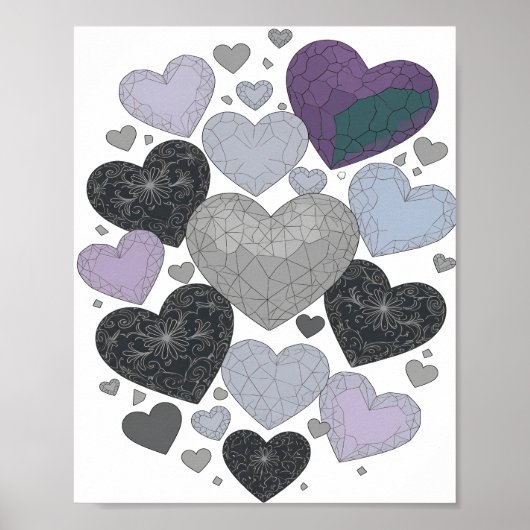 Speelse Grijze HARTEN VAN LIEFDE Slogan Design Poster (Voorkant)