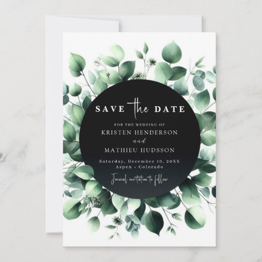 Speelse grillige eucalyptus digitale bruiloft save the date (Voorkant)