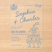 Speelse grillige hand getrokken illustratie bruilo acryl uitnodigingen (Voorkant)