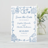 Speelse grillige hand getrokken illustratie bruilo save the date (Staand voorkant)