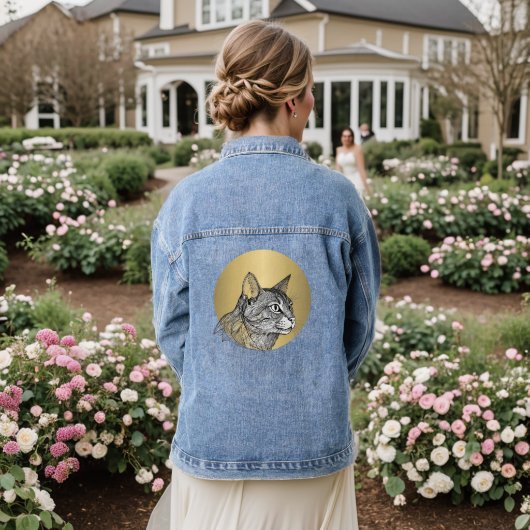 Speelse grillige kat denim jas jacket (Huwelijk Achterkant)