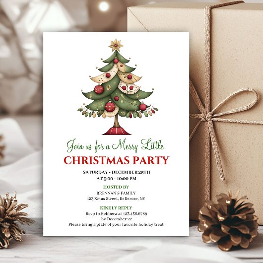 Speelse, grillige kerstboom evenement uitnodiging