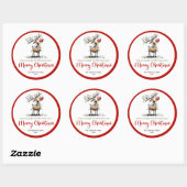 Speelse, grillige rendiersticker kerstverlichting ronde sticker (Vel)