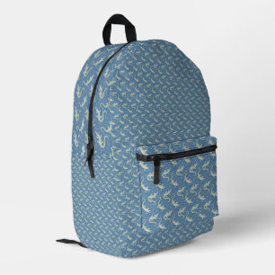 Speelse Groene Alligator Paisley op Blauw Bedrukte Rugzak
