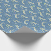 Speelse Groene Alligator Paisley op Blauw Cadeaupapier (Hoek)