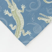 Speelse Groene Alligator Paisley op Blauw Fleece Deken (Hoek)