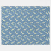 Speelse Groene Alligator Paisley op Blauw Fleece Deken (Voorkant (Horizontaal))