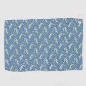 Speelse Groene Alligator Paisley op Blauw Golfhanddoek (Horizontaal)